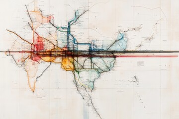 Obraz premium A detailed transit map of Korea, showcasing major railways, subway systems, and highway networks