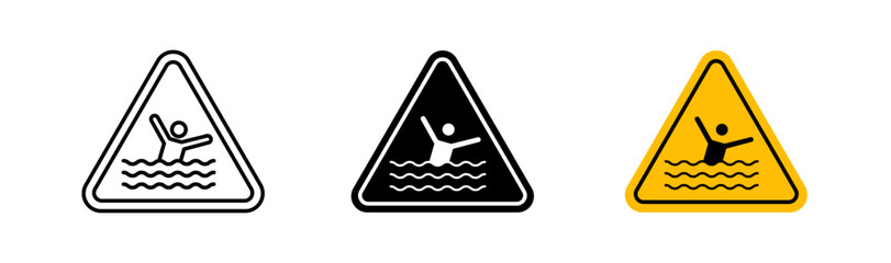 Risk of drowning warning signs flat and linear vector illustration on white background.