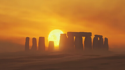 Ancient monument sunrise stonehenge landscape photography nature dramatic viewpoint heritage and history. Stonehenge. Illustration