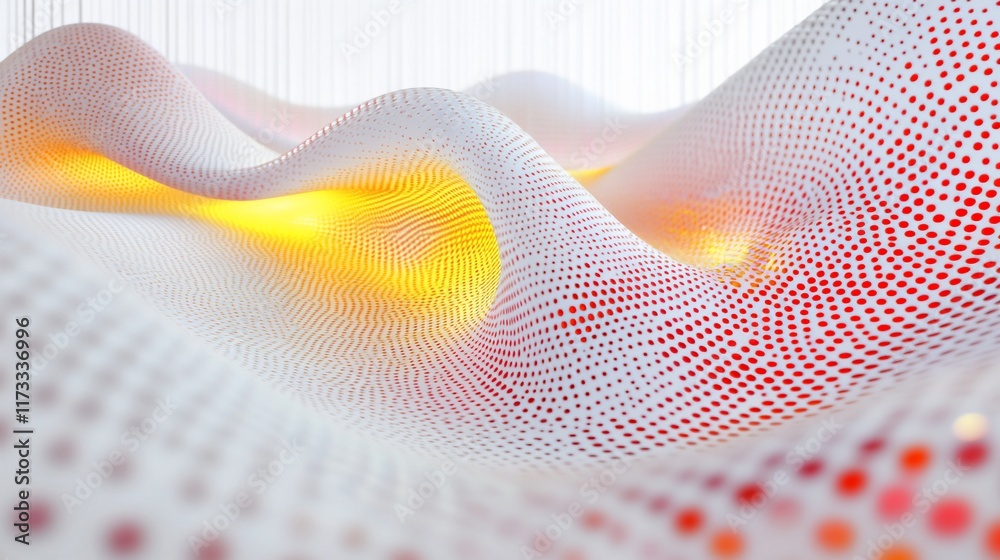 Aufkleber abstract 3d rendering of flowing, red and white, textured surface with glowing yellow light.