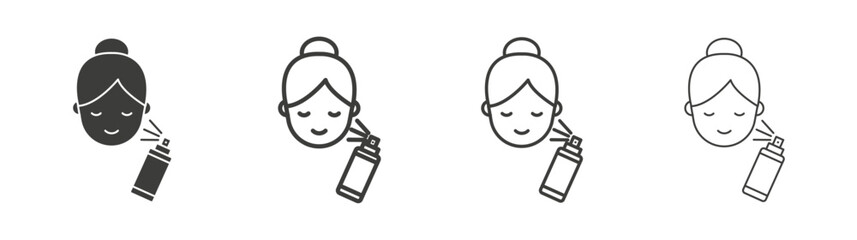 Spray on face icon flat and linear vector illustration on white background.