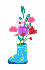 Poster illustration of boots with floral bouquet in a boots as a vase