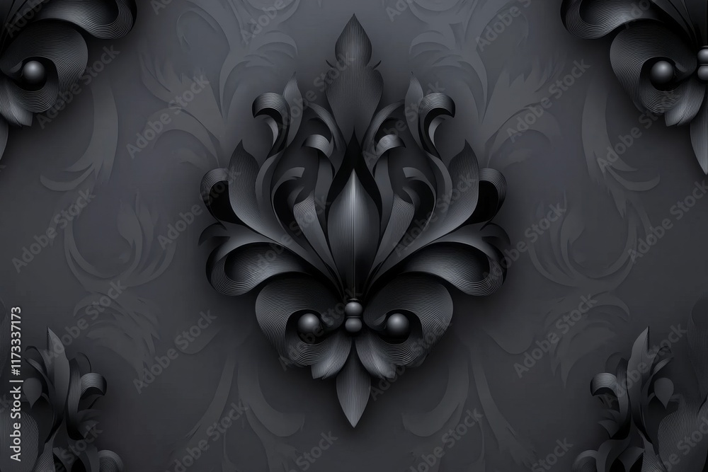 Poster A dark gothic khaki pattern featuring intricate damask designs, highlighted against a shadowy background