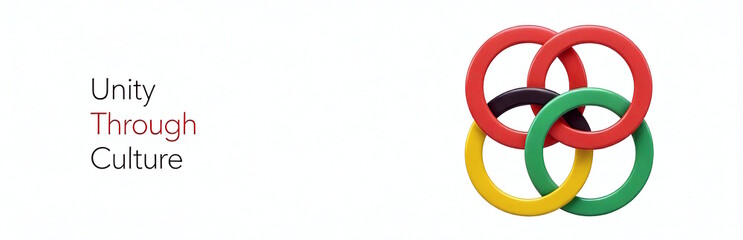 Interlinked red, green, yellow rings with the text "Unity Through Culture", symbolizing unity through culture, Black History Month abstract concept