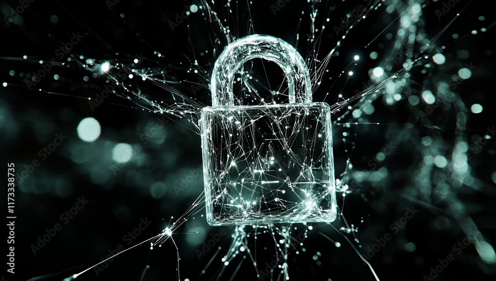 Aufkleber Abstract digital padlock graphic with glowing lines and bokeh.