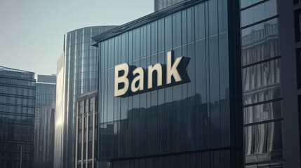 Innovative bank architecture showcasing clean lines, reflective glass, and prominent branding in an urban setting.