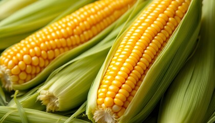 Fresh Corn on the Cob: A Close-Up View of Ripe, Yellow Kernels