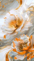gold and white abstract flower painting poster background