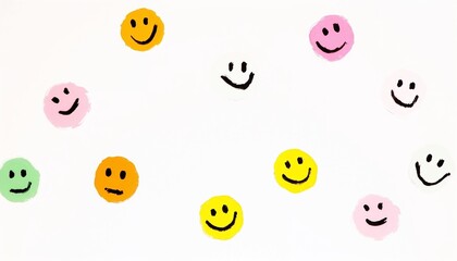 Obraz premium Colorful smiley faces on a white background with copy space
