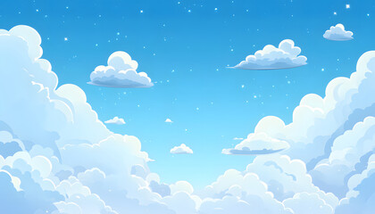 A serene blue sky filled with fluffy white clouds