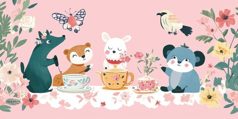 Adorable Animals Enjoying a Delightful Tea Party Together