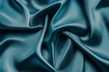 Obraz premium Dark Teal Green Satin Fabric Texture Background with Smooth and Shiny Folds, Abstract Backdrop Featuring Delicate Satin Material, Luxurious and Elegant Look. Generative Ai