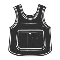 Gray outlined vest with single pocket and button.