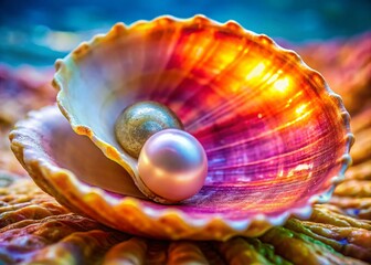 Macro Close-up of Seashell with Gleaming Pearl - Nature's Treasure