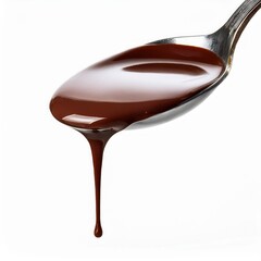 Obraz premium Rich chocolate syrup dripping from a spoon, perfect for desserts.