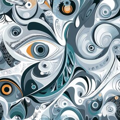 Dynamic abstract pattern featuring swirling shapes and vibrant colors, perfect for modern art and design projects.