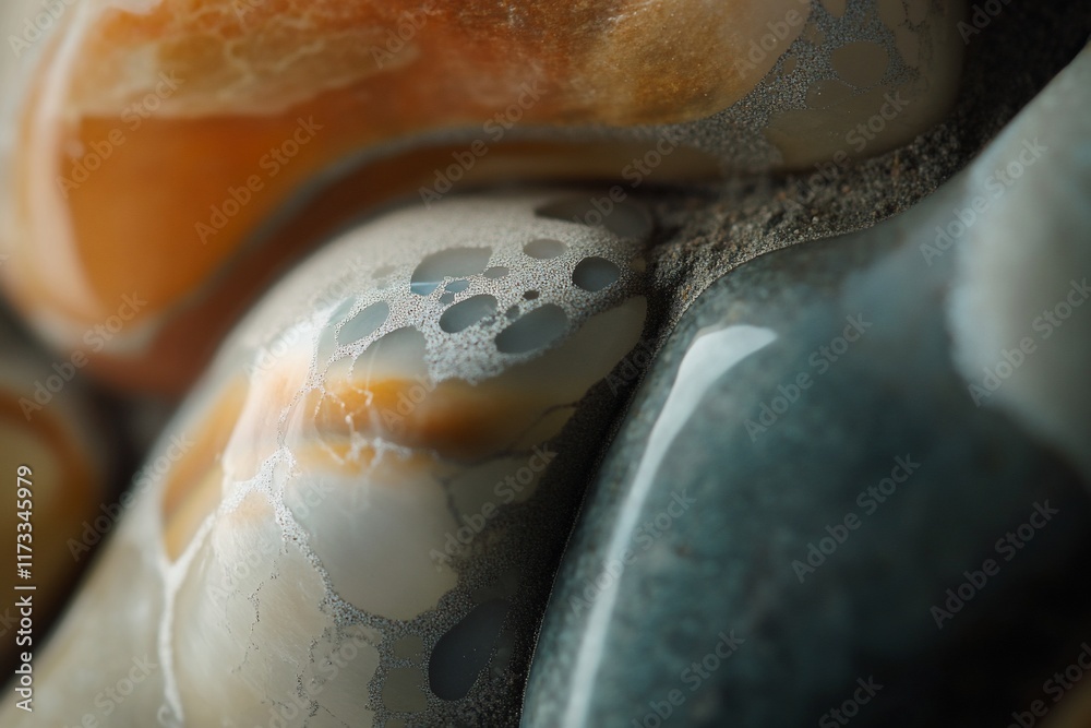 Poster Close-up of polished stones showing intricate textures and color variations.