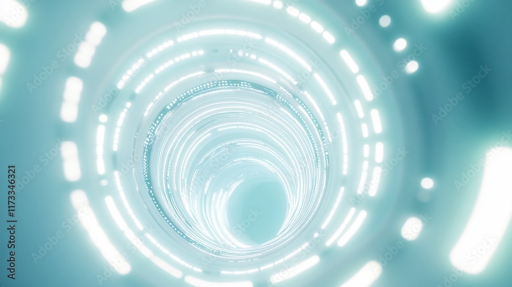 Fototapete abstract futuristic tunnel with glowing lights and circular patterns.