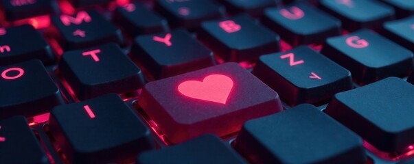 Obraz premium Three red heart keys among standard keyboard keys, emotion, three, option