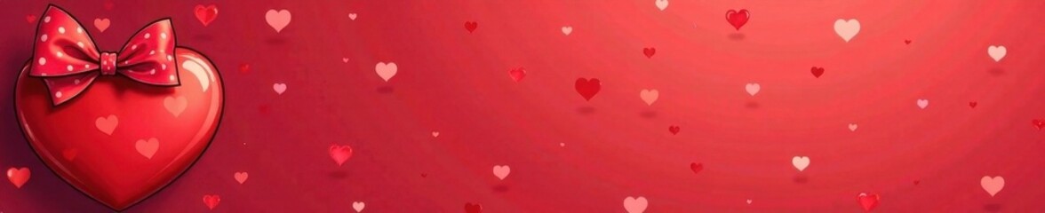 Red heart with bow and polka dots, cartoon style, minimal, vector, simple