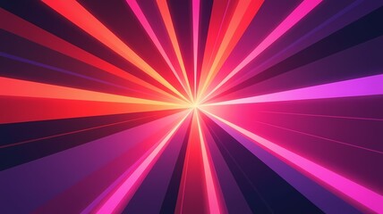 A bold retro background featuring gradient rays in vibrant tones of pink, orange, and purple. The radial design evokes an energetic vintage vibe