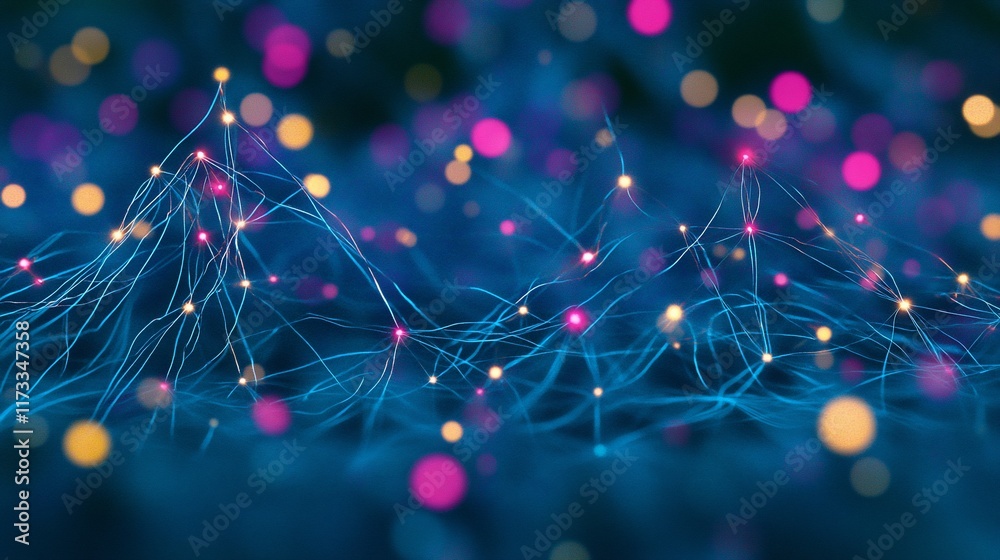 Poster Abstract network connection with glowing nodes and lines.