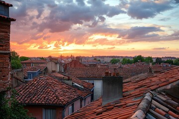 Beautiful sunset view over terracotta rooftops in a historic cityscape