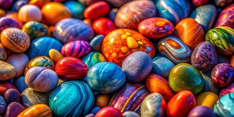 Fototapeta premium Macro Photography: Colorful Pebble Collection, Diverse Sizes and Textures