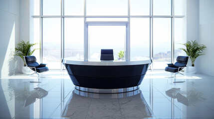 modern reception area with black desk