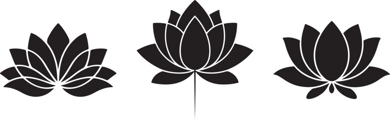 Silhouette vector of three black lotus flowers against a clean white background