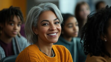 Obraz premium Educator Smiling at Class