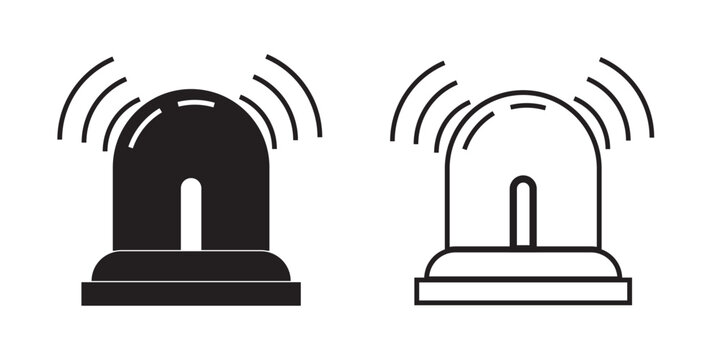 Print Emergency siren icon. Ambulance emergency siren icons set. Alert light bulb icons collection.