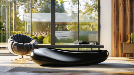 modern reception area with black desk