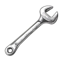 Detailed sketch of a metal wrench isolated on white.