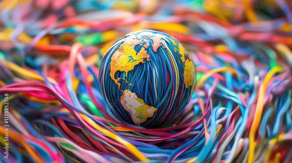 Poster A globe surrounded by flowing streams of data, representing the global reach of internet streaming services, accessible from anywhere