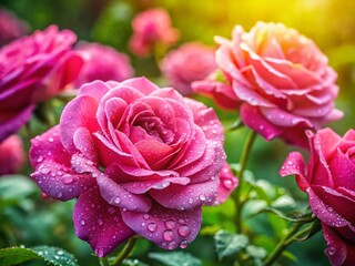 Obraz premium Macro Photography: Vibrant Pink Rose Blossoms in Garden