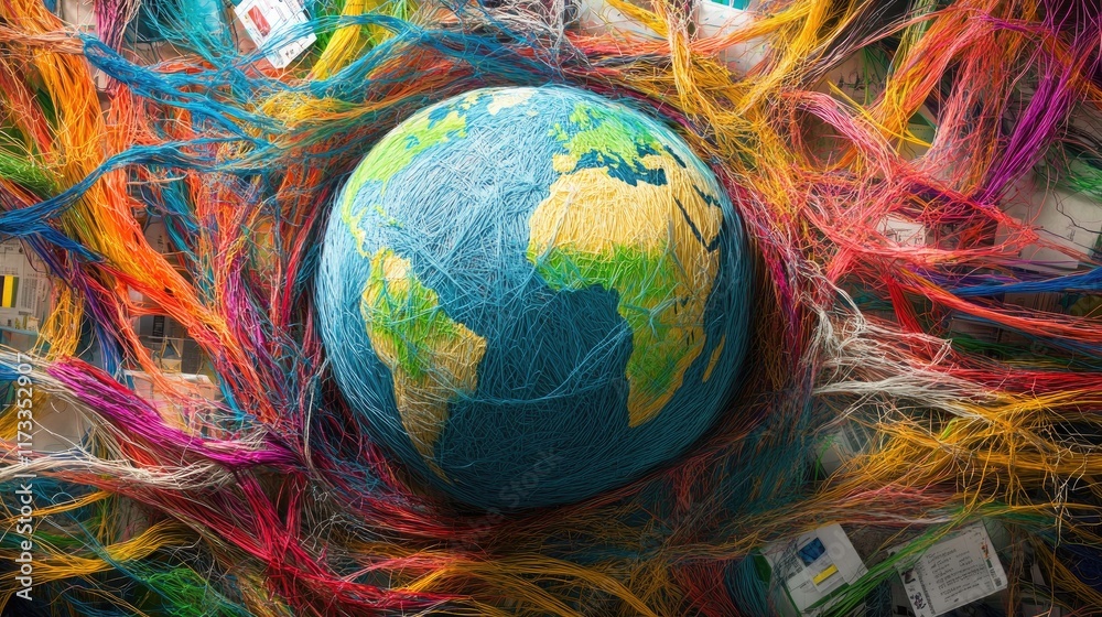 Poster A globe surrounded by flowing streams of data, representing the global reach of internet streaming services, accessible from anywhere