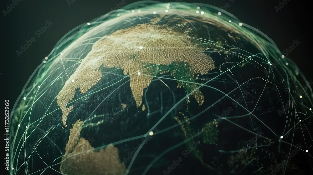 Poster A globe with connected lines and data streams symbolizing worldwide internet video streaming services, bridging countries and cultures
