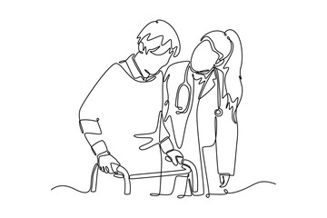 Patient Dynamic concept. Single line draw design vector graphic illustration.