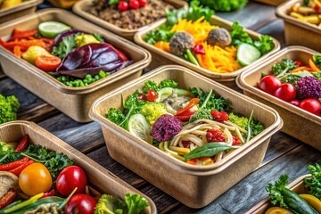 Fototapeta premium Macro Shot: Compostable Food Packaging Detail, Sustainable Food Service