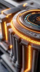 Obraz premium Virtual Reality Banking Concepts Highlighting Future Innovations, a neon light photography image of glowing VR banking interfaces with vibrant neon lights, creating a futuristic financial atmosphere