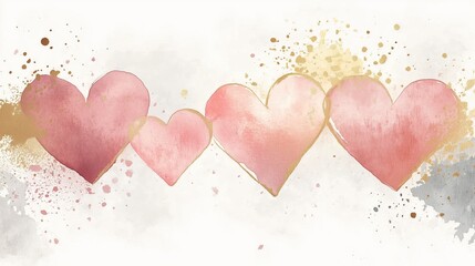 Elegant Watercolor Heart Banner with Gold Accents Luxury Valentine Day Artwork Elegant Wedding Invitations Design Premium Romantic Wall Art Decor