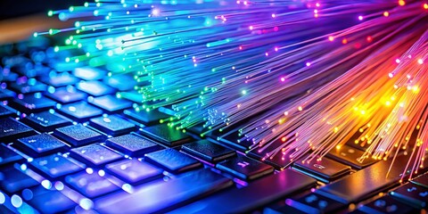 Fototapeta premium Macro Shot: Laptop Keyboard & Fiber Optic Internet Connection