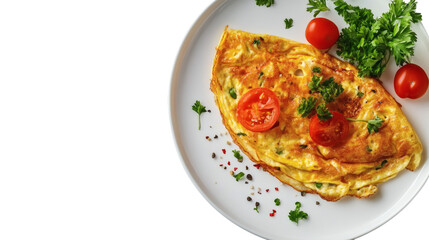 Thai omelette on white plate isolated on white transparent background