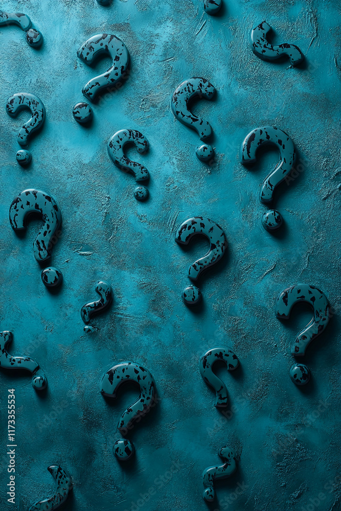 Aufkleber Abstract blue textured background with multiple glossy question marks
