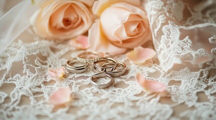 Romantic Wedding Rings with Soft Rose Petals Romantic Wedding Details Photography Pastel Rose Wedding Decor Themes Elegant Bridal Accessories and Rings