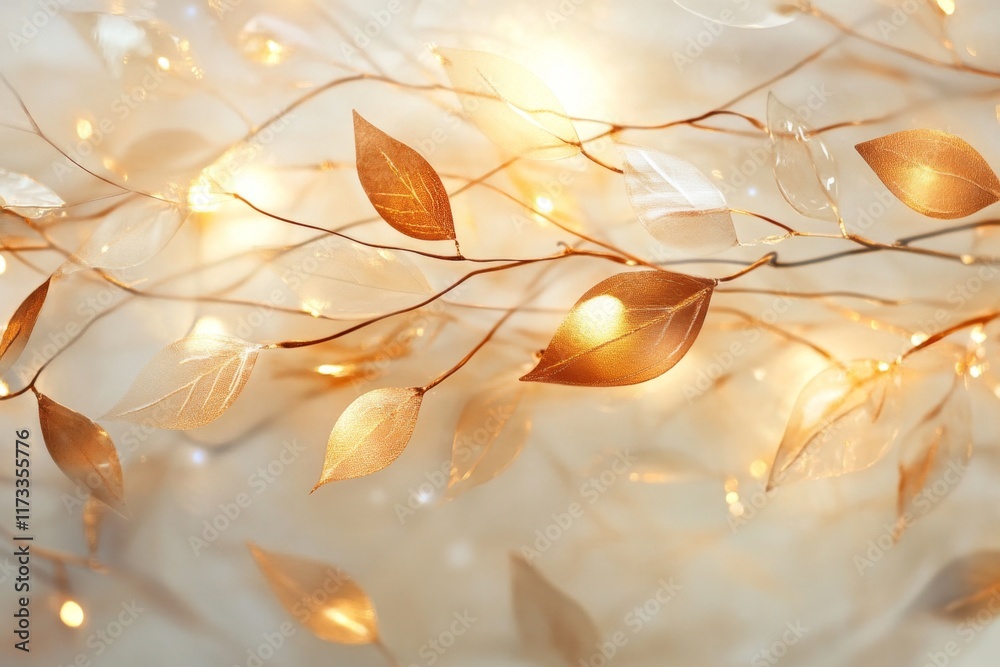 Poster a magical khaki pattern glowing faintly, with swirling leaf and vine designs illuminated by soft gol