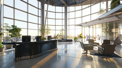 modern reception area with black desk