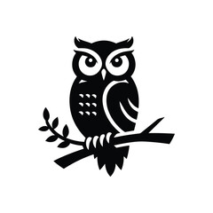 Owl silhouette icon  design vector art sitting on a branch