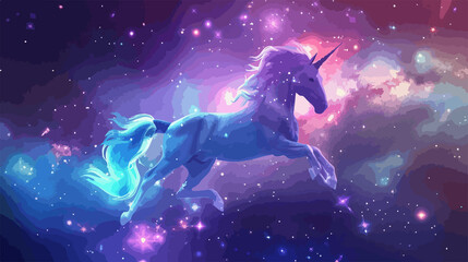 Unicorn Astronaut Flying in the Galaxy Vector Illustration